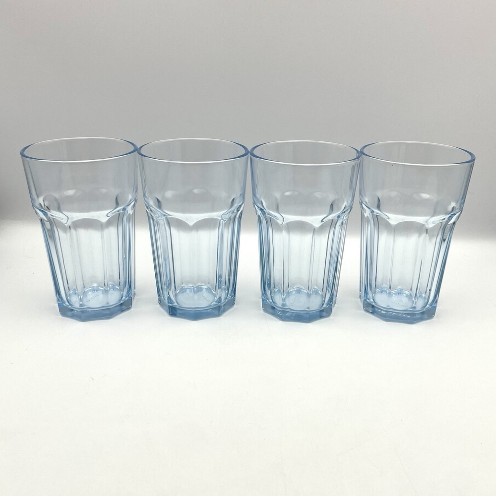 IKEA Blue Tinted Glass Tumblers 5.25" Set of 4 - 12 Oz Drinking Glasses 22648
